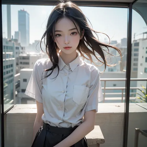 Middle school students, woman, Beautiful and cute, Solo Character, (single side lock hair), Bright Eyes, Gradient Eye, uniform, A gentle breeze blows,(Anime Style), (Cinema Lighting), (Ray Tracing), ((reflected light)), ((Half Body Shot)), Atmospheric pers...