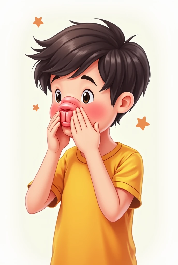 I am looking for an illustration of a student with a cough and snot. Drawing style: Modern and vector, with smooth, clean lines, and vibrant colors. Cartoonish but realistic. Color: Using a palette of bright and contrasting colors that are pleasant and eye...