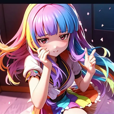 a close up of a person with colorful hair and a Rainbow Colors wig, rainbow hair overlay, Rainbow Colors hair, rainbow hair, Rainbow Colors, colorful hair, Colorful long hair, Kawaii Decoration RainbowCore, colorful braids, Hair coloring, colorful hair, Ha...