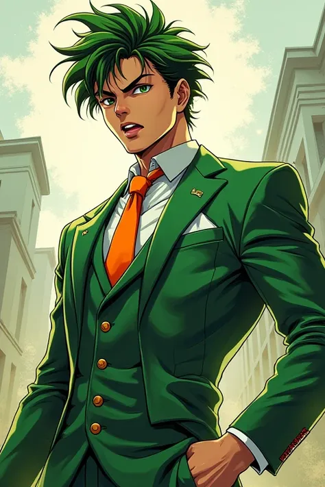 JoJo&#39;s Bizarre Adventure style male green school uniform　Orange tie