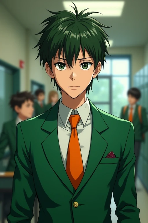 JoJo&#39;s Bizarre Adventure style male green school uniform　Orange tie realistic