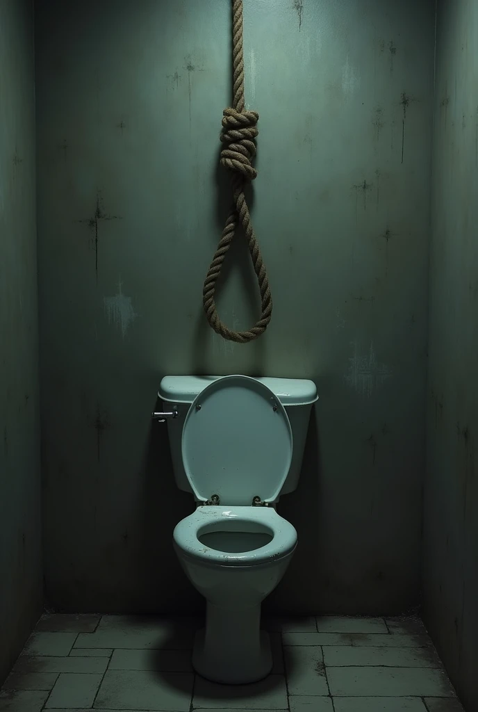 A toilet with a noose above it
