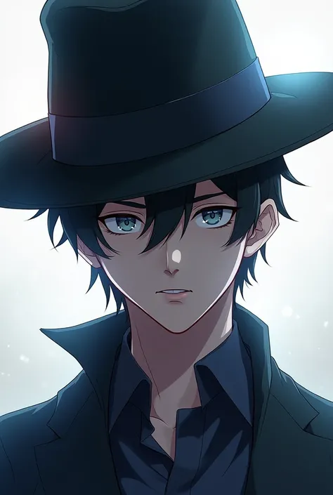 A man wearing a hat with a mysterious air with an anime style