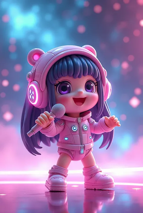 (Chibi), Idol, Singing in a space scene, Kawaii Tech, kawaii, Cute, Pastel colors, Best Quality, Happy, scifi