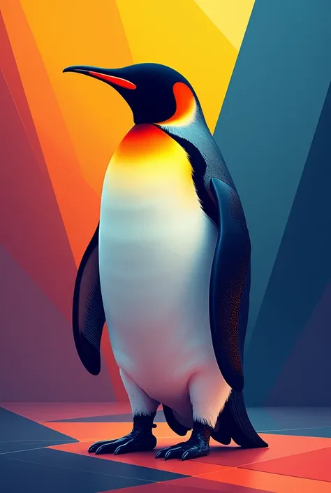 Make me a geometric penguin and paint it with warm and cold colors