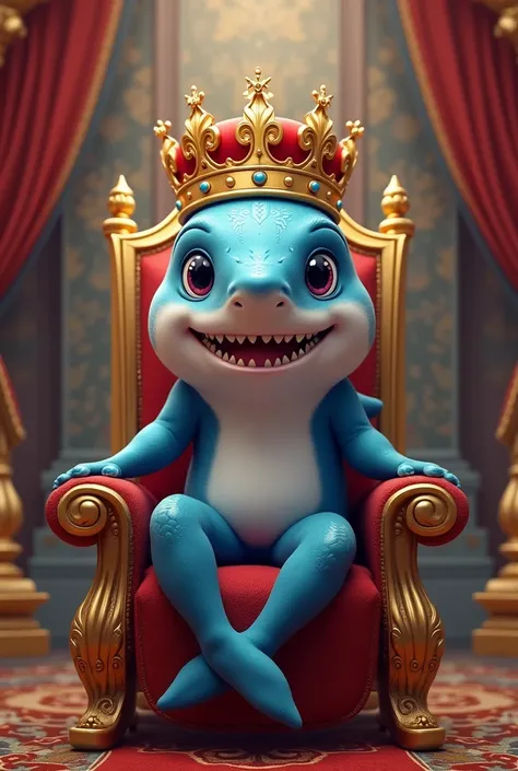 A cute shark with the king&#39;s crown sitting on the throne
