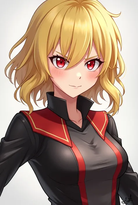 boku no hero academi character blonde iris red woman with ua uniform with bad face
