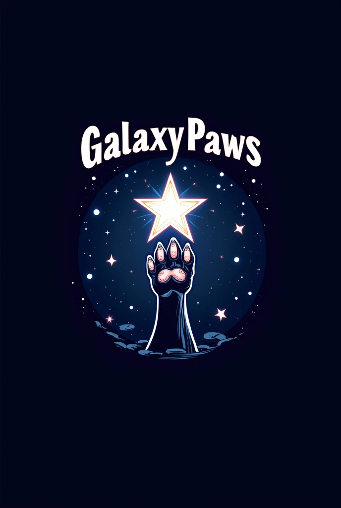 Draw a logo of a dog paw holding a star with the word "Galaxy Paws" above