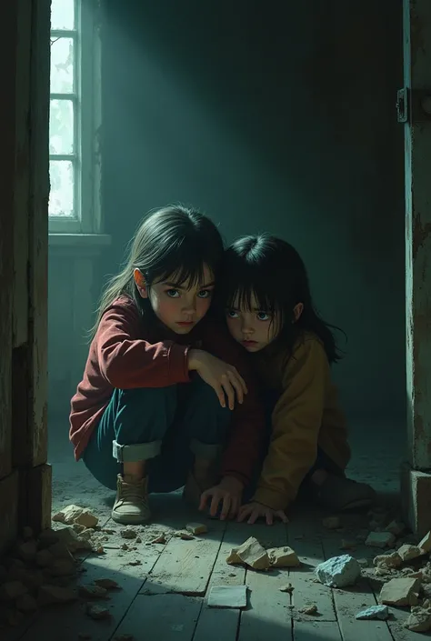 A boy and a girl hiding in an abandoned house 