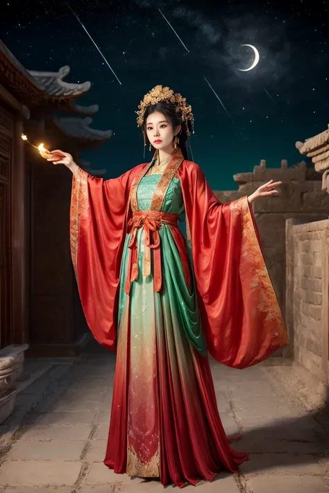 three-dimensional ancient style, vivid chinese aesthetics, elegant ancient chinese fairy, chang'e holding a mooncake, moon rabbi...