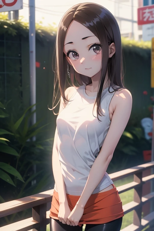 Takagi-san,  Youngh, toned body, sports well, Flat Breast, presumptuous rice , sexy tight leggings ,panty brand , academy .  