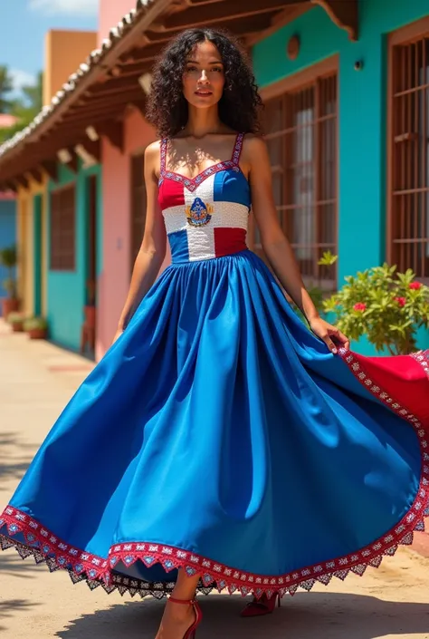 A dress inspired by Dominican republics flag.