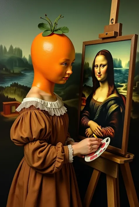 A painting of a papaya artist who wants to paint the Mona Lisa a Leonardo Da Vinci style image