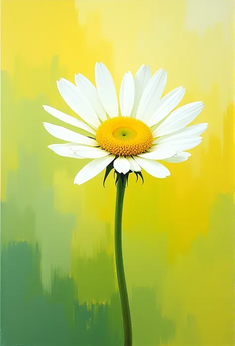 Draw an abstract painting of a single flower.,White and yellow margarita、Using Acrylic Paint、abstract artist，Known for its unique acrylic casting method, Real brushstrokes，Aesthetic composition，Simple style, soft and smooth brushstrokes、A shape that sugges...