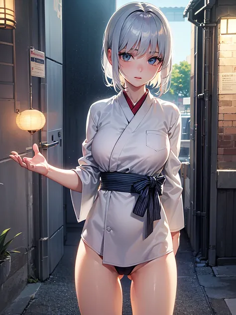 ((perfect anatomy:1.3,realistic:1.3,masterpiece、highest quality、Ultra - High resolution、High resolution、Highly detailed CG、8K)), 1girl, Silver hair, short hair, light blue eyes, Anime Bishoujo,  drawn in the style of Japanese anime, 