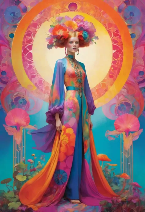 jugendstil psychedelic epic full body portrait by John Pitre and Marimekko