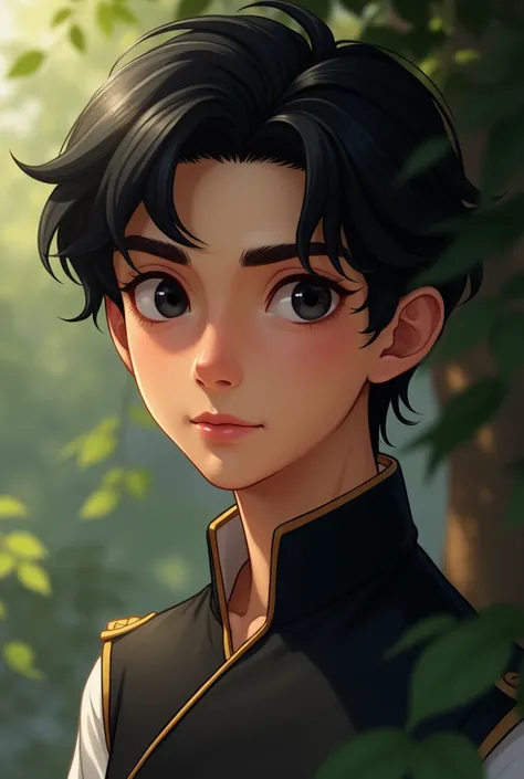 Very handsome prince, tender, Black eyes and slightly wavy black hair