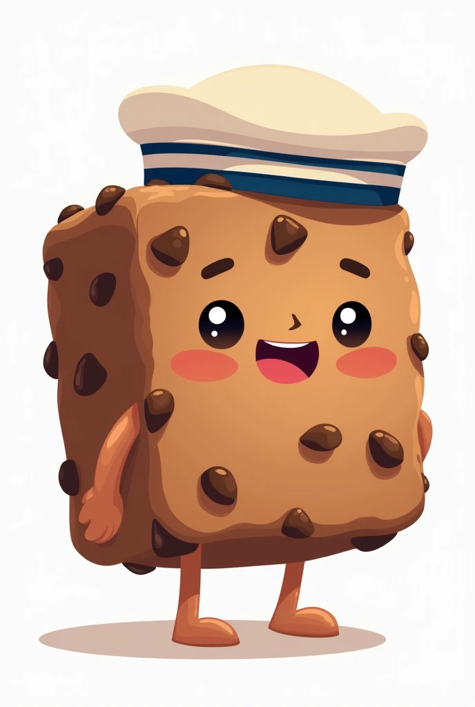 Small chocolate chip brownie shaped male character for logo, with sailor&#39;s rump 