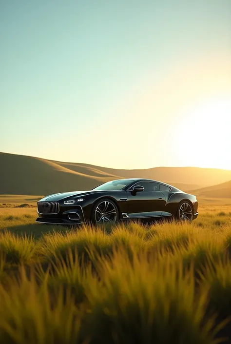 The car luxury standing in the field onthe car sunlight 