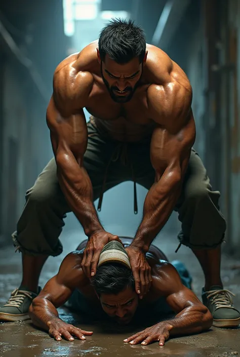 Fit indian guy 2 90kg crushing another guys head under his sneakers