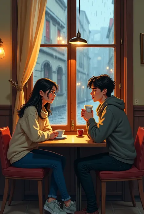 Aquí tienes una tercera propuesta para la portaDa De tu historia:

### 1. **FonDo y Escenario:**
   - **Interior scene in an Italian cafe:** Coloca a los personajes Dentro De un café traDicional italiano, con granDes ventanales que muestran una calle aDoqu...