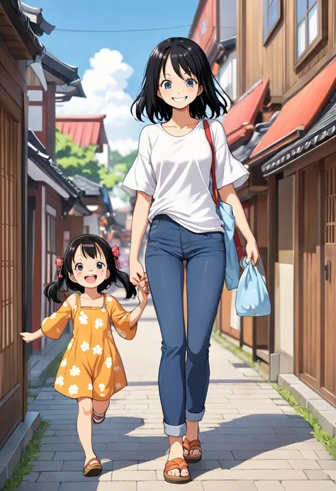 cute,Adorable,smilingly,smile,daughter,Black Hair,Japanese,,one piece,casual,stroll,