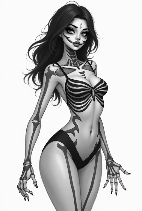 Girl, dress as a Skeleton and be sexy, sketch drawing animated