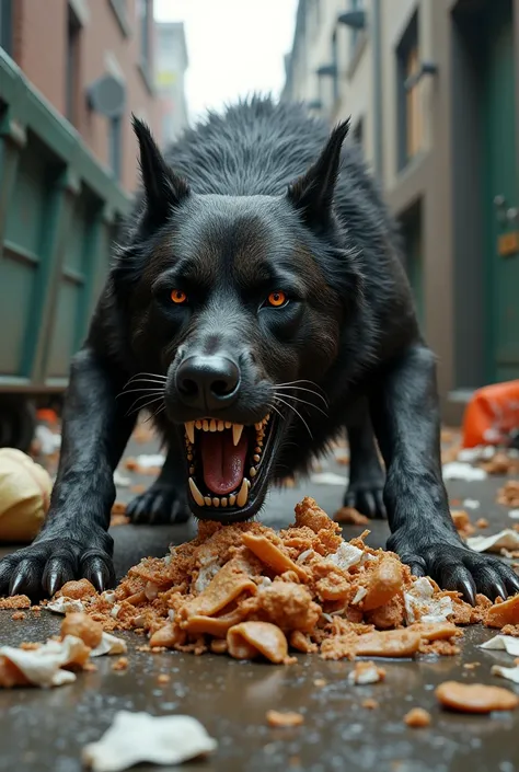 A 3D dog eating garbage