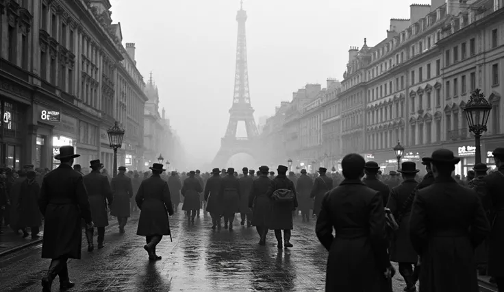 1912 City of Paris in chaos; soldiers marching in the streets