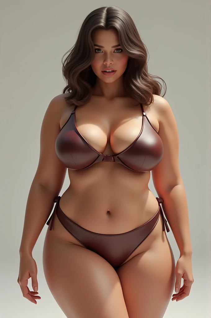 Create an image of a woman with huge breasts and a tight bikini