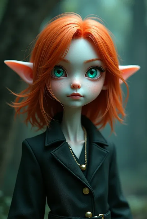 A man with snow-white skin and shoulder-length red hair, emerald or blue eyes, short stature like 1:68, without long ears and cute 
