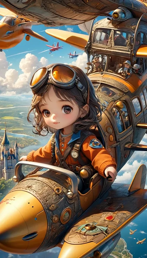 (masterpiece, best quality: 1.2),child，toy plane,pilot，fantasy,Disney style（（A masterpiece full of fantasy elements）））， （（best quality））， （（Intricate details））（8k）