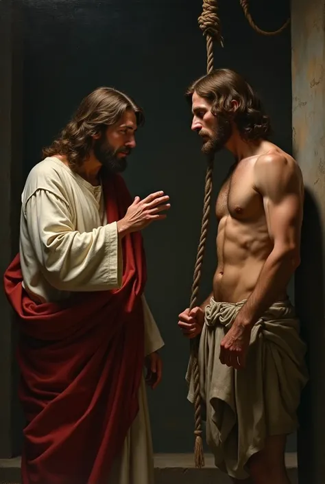 JESUS QUI PARLE AVEC UN HOMME QUI ALLAIS SE SUICIDER AVEC UNE CORDE