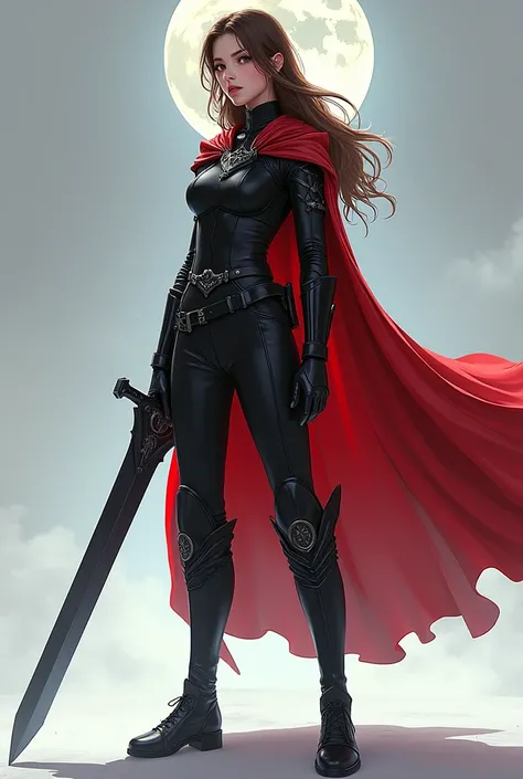 You are a rebellious princess, daughter of the moon, who fights with a black iron sword.,  clear skin, brown eyes and brown is your hair. You love the color blue, red and white you wear high shoes up to the knee your uniform is war all black with a red cap...