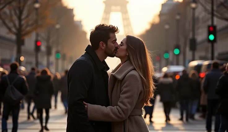 City of Paris in chaos; couples kissing in the streets