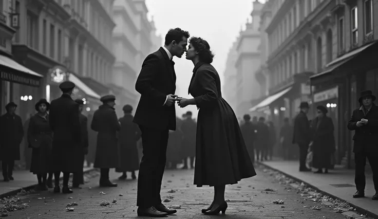 1914 Paris in chaos; couples kissing in the streets