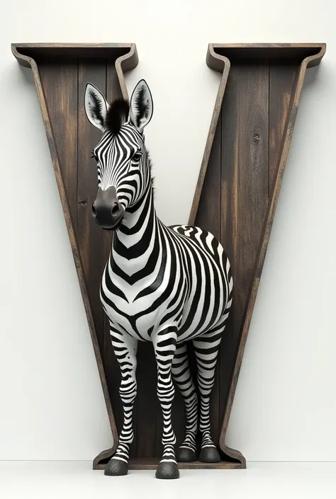 Decorate letter V with a realistic zebra