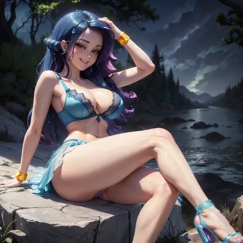 (((beautiful female body))),(((rarity as a sweet charming hot seductive horny model :1.0))), (((((((very long messy hairs 1:0))))))) ,(((lay on a rock crossed spread legs))),(((hands behind head posing))),(((soaked wet))),(((lewd and erotic posing))), (((h...