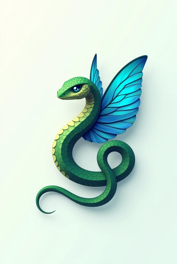 Half green snake half blue butterfly logo