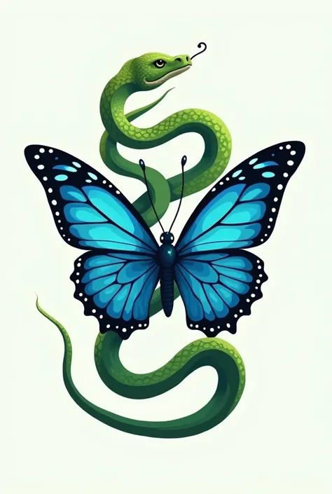 Green snake logo on a blue butterfly