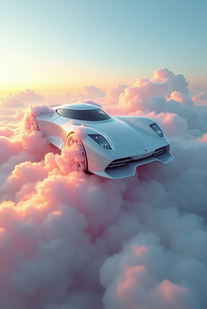 Huge concept prototype car，Made of colorful clouds,Aerial,uhd, masterpiece, high details, high quality, best quality, highres