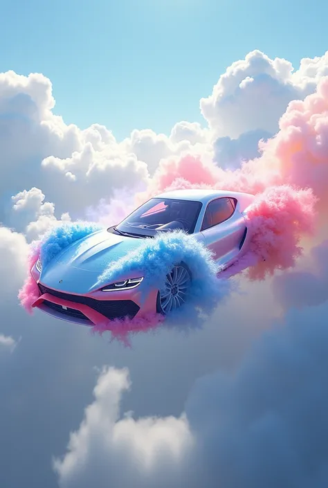 Sports car，Made of colorful clouds,Aerial,uhd, masterpiece, high details, high quality, best quality, highres