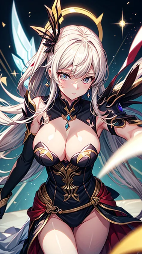 masterpiece, High resolution, accurate, Anatomically correct, most high quality, Very detailed, high quality, Ultra high definition, Big Tits Earrings, Sparkling eyes, Cowboy Shot, moving line, Speed Line, Mage,sexy pose,(((honkai impact))),herrscher of th...