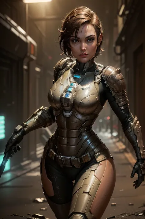 (best quality,8 k:1.2,a high resolution:1.2),ultra detailed,realistic,retro sci-fi female superhero,short hair,very detailed fac...