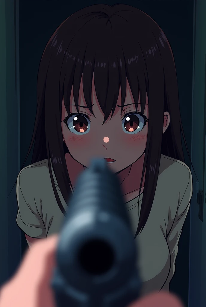 In the anime、I point a gun at the girl ,ass pov,First-person view