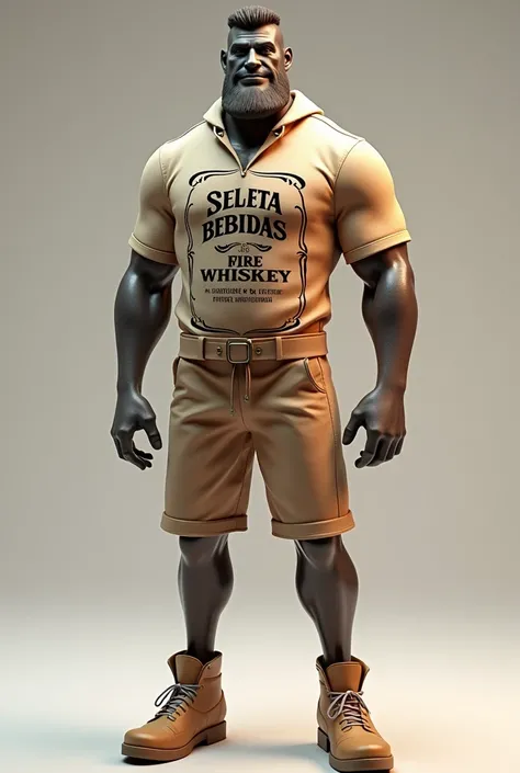 Mascot with uniform written Seleta Bebidas in the shape of Jack Daniels whiskey


