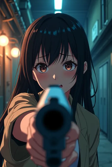 In the anime、I point a gun at the girl ,ass pov,First-person view,First Person View