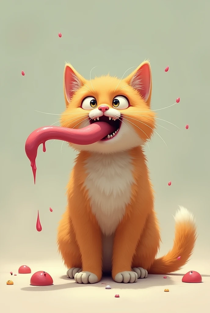 A furry cat telling you to sit on his tongue and sticking his long tongue out 