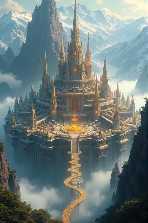 Imagine large fantasy city,modern xianxia fantasy,circle shape city, surrounded by mountains,sky perspective, real fantasy aura,super ultra detailed city,ultra panorama,24K ultra hd,super quality, masterpiece 