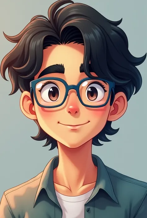 I&#39;m a guy with medium wavy black hair with an American cut., with very black eyebrows, Oval face, lips a little thick, I wear blue framed glasses with square lenses. I&#39;m 2 and I like games